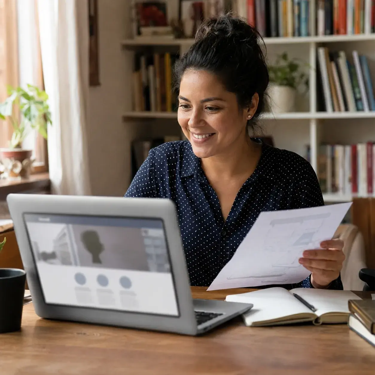 A participant reviewing her business materials after a milestone moment